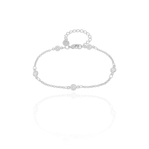 Pulseira Elos Pontos de Luz Cristal Ródio Branco
