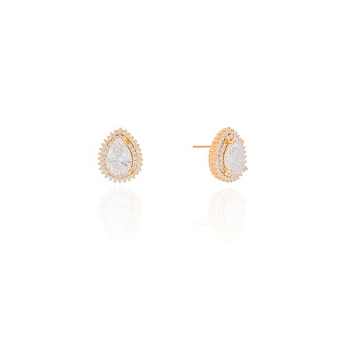 Brinco Gota Cravejado Cristal 1.5 cm Banhado a Ouro 18K