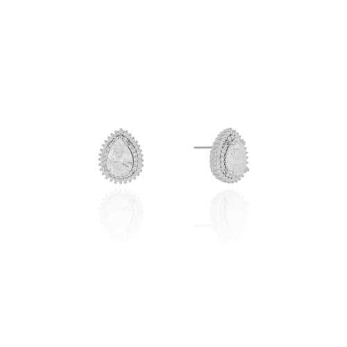 Brinco Gota Cravejado Cristal 1.5 cm Ródio Branco