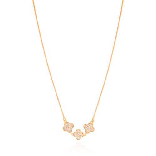 Gargantilha Veneziana Trevos Cravejados Cristal Banhado a Ouro 18K - 50 cm