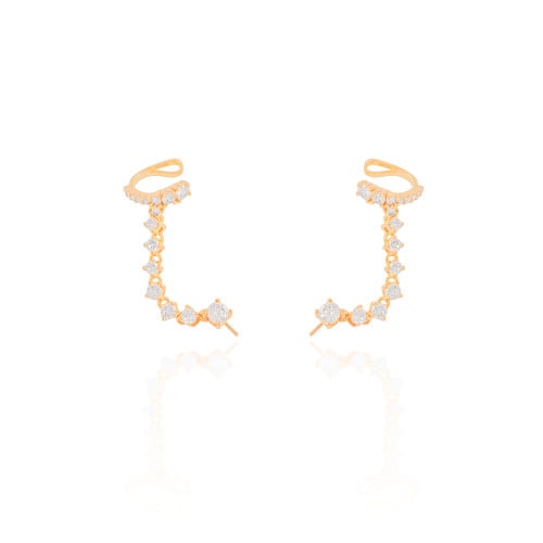 Ear Line Pontos de Luz Cristal Banhado a Ouro 18K