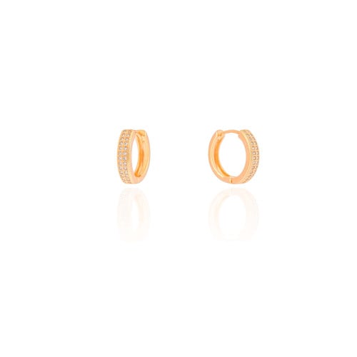 Brinco Argola Click Cravejado Cristal 1.4 cm Banhado a Ouro 18K