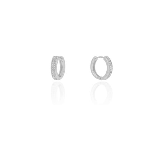 Brinco Argola Click Cravejado Cristal 1.4 cm Ródio Branco