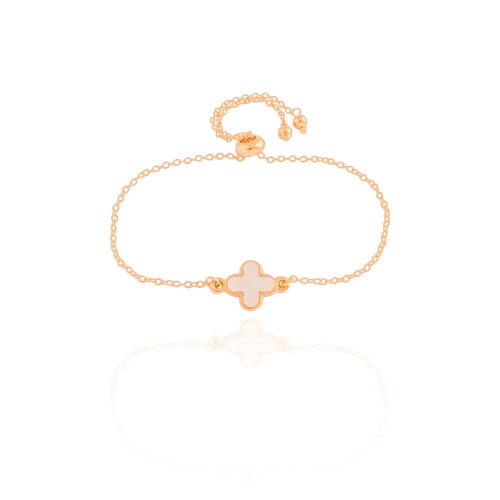 Pulseira Elos Trevo Madrepérola Fecho Gravata Banhado a Ouro 18K