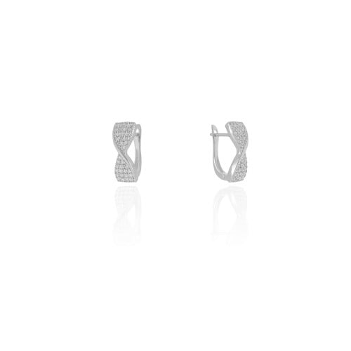 Brinco Argola Click Torcida Cravejada Cristal 1.6 cm Ródio Branco
