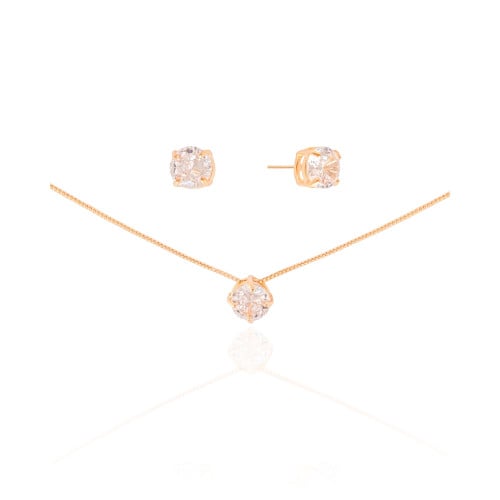Conjunto Ponto de Luz Cristal 8 mm Banhado a Ouro 18K
