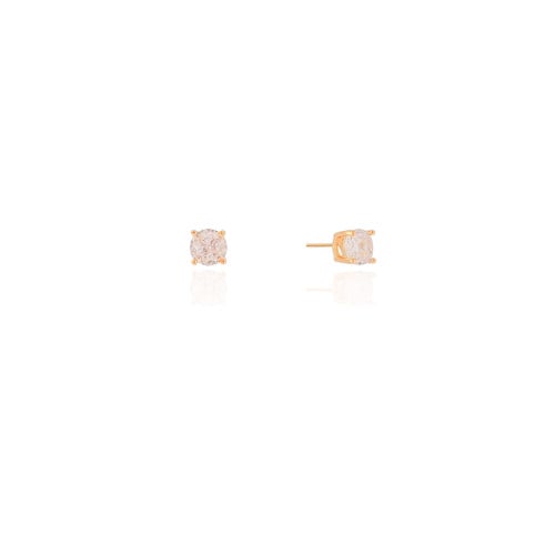 Brinco Ponto de Luz Cristal 6 mm Banhado a Ouro 18K