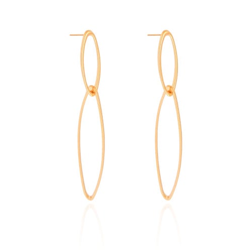 Brinco Elíptico Duplo Vazado 7.3 cm Banhado a Ouro 18K
