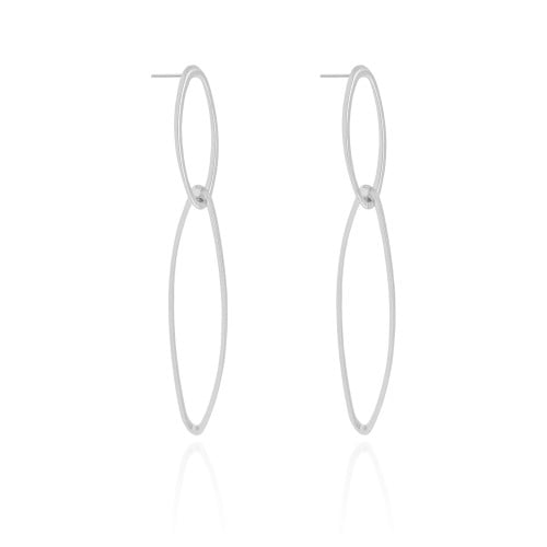 Brinco Elíptico Duplo Vazado 7.3 cm Ródio Branco