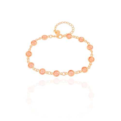 Pulseira Pontos de Luz Morganita 7 mm Banhado a Ouro 18K