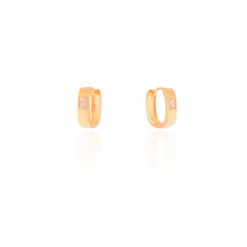 Brinco Argola Click Oval Baguete Cristal 1.5 cm Banhado a Ouro 18K