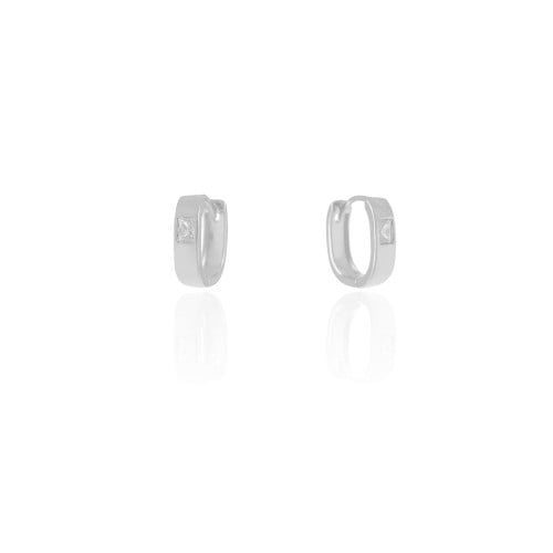 Brinco Argola Click Oval Baguete Cristal 1.5 cm Ródio Branco
