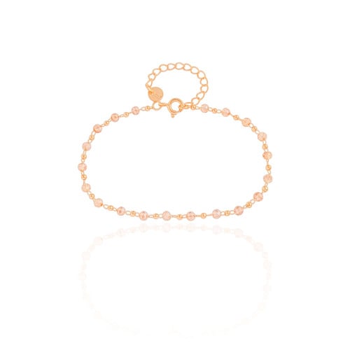 Pulseira Bolinhas Morganita 3 mm Banhado a Ouro 18K
