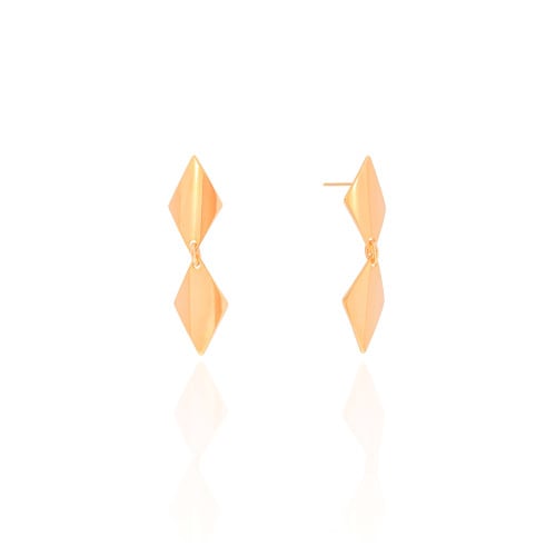 Brinco Losango Duplo Liso 3.5 cm Banhado a Ouro 18K