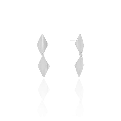 Brinco Losango Duplo Liso 3.5 cm Ródio Branco