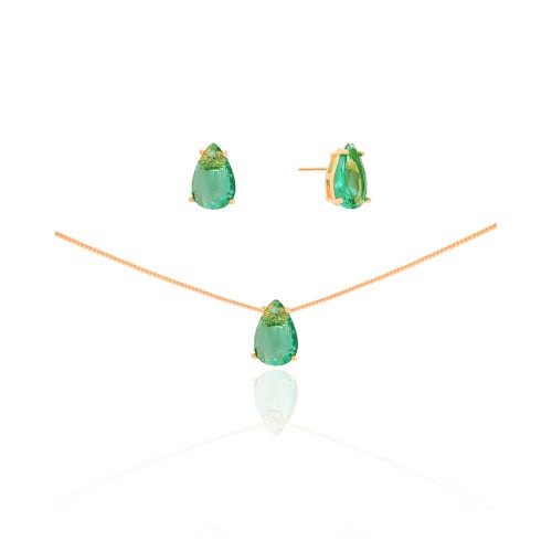 Conjunto Gota Turmalina Banhado a Ouro 18K
