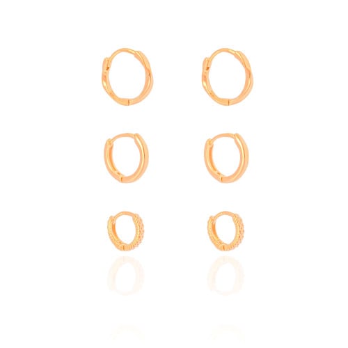 Trio de Argolas Detalhadas Banhado a Ouro 18K