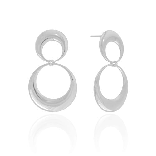 Brinco Argola Frontal Dupla Lisa 5.4 cm Ródio Branco