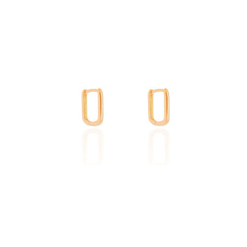 Brinco Argola Click Retangular Lisa 1.4 cm Banhado a Ouro 18K