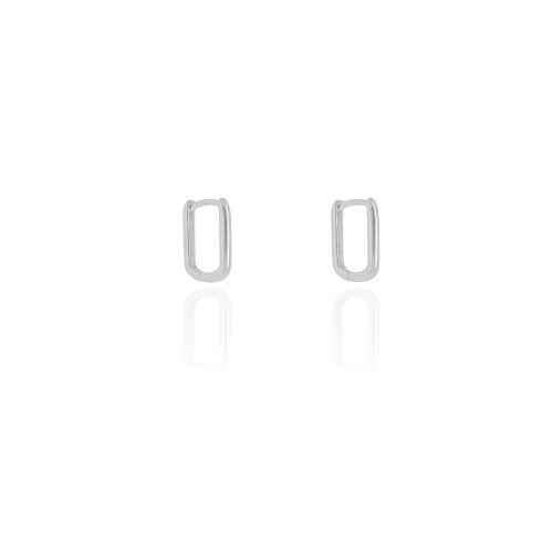 Brinco Argola Click Retangular Lisa 1.4 cm Ródio Branco