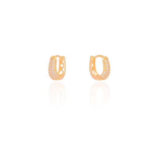 Brinco Argola Click em U Cravejada Cristal 1.6 cm Banhado a Ouro 18K
