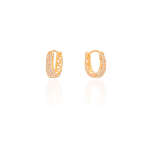 Brinco Argola Click em U Cravejada Cristal 1.8 cm Banhado a Ouro 18K