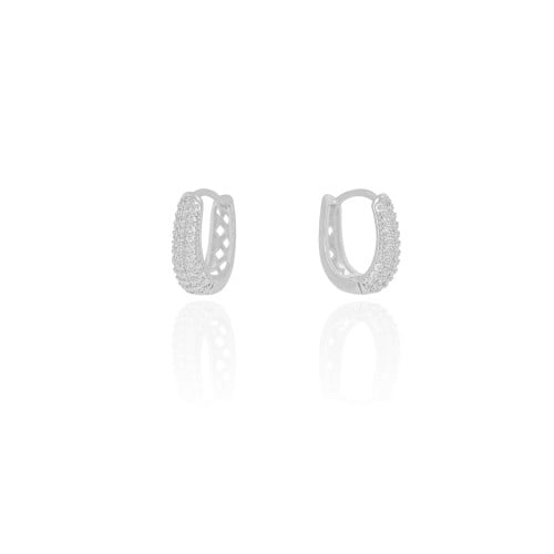 Brinco Argola Click em U Cravejada Cristal 1.8 cm Ródio Branco