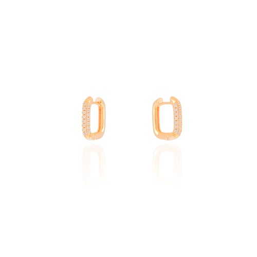 Brinco Argola Click Retangular Cravejado Cristal 1.6 cm Banhado a Ouro 18K
