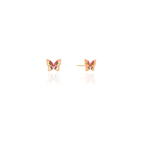 Brinco Infantil Borboleta Cravejada Colorida Banhado a Ouro 18K