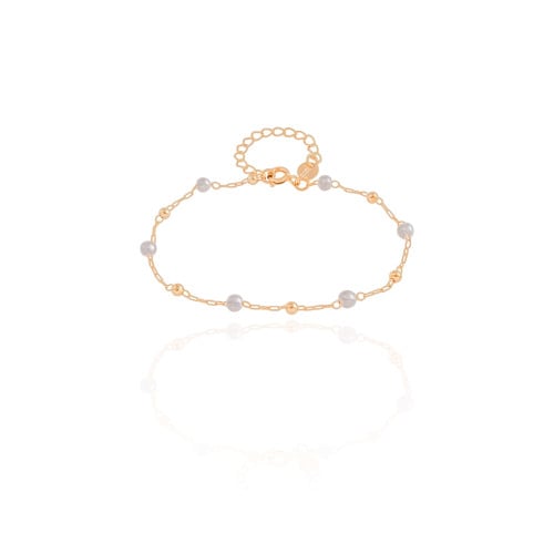 Pulseira Infantil Pérolas Bolinhas Banhado a Ouro 18K