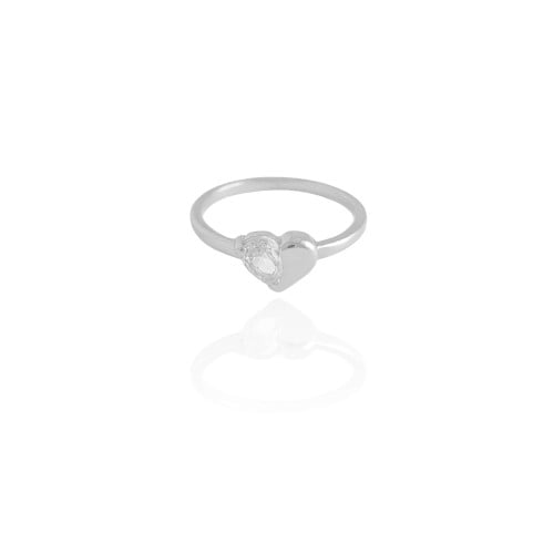 Anel Coração Liso Cristal Tamanho 19 Ródio Branco