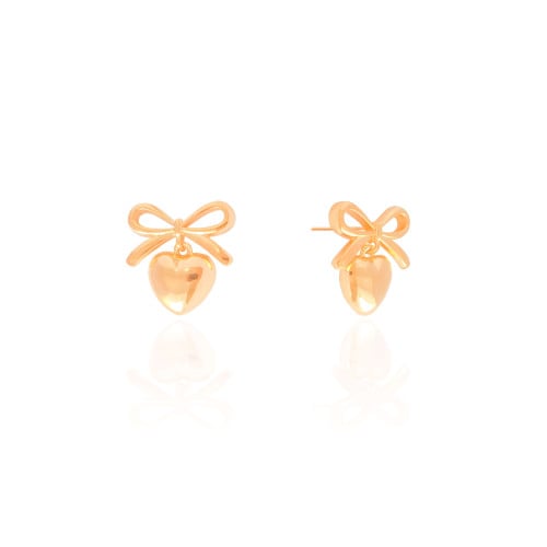 Brinco Laço Coração Liso 2.0 cm Banhado a Ouro 18K