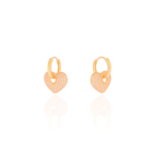 Brinco Argola Click Coração Cravejado Cristal 2.2 cm Banhado a Ouro 18K