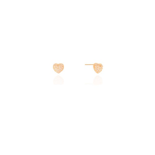 Brinco Coração Cravejado Cristal 6 mm Banhado a Ouro 18K