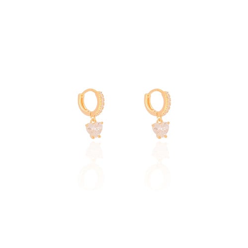 Brinco Argola Click Cravejada Coração Cristal 2.0 cm Banhado a Ouro 18K