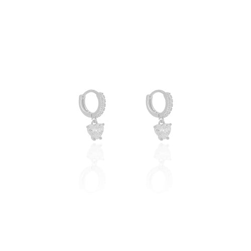 Brinco Argola Click Cravejada Coração Cristal 2.0 cm Ródio Branco