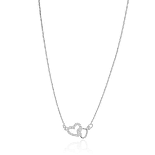 Gargantilha Corações Entrelaçados Cristal Ródio Branco - 45 cm