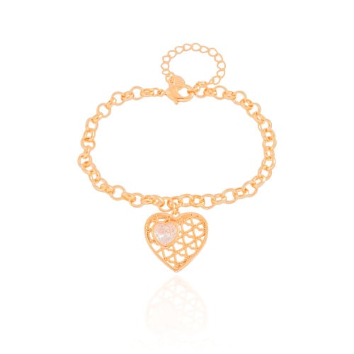 Pulseira Elos Coração Tela Cristal Banhado a Ouro 18K