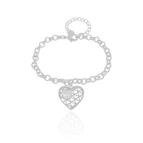 Pulseira Elos Coração Tela Cristal Ródio Branco