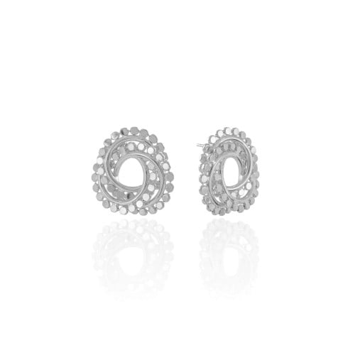 Brinco Argola Frontal Bolinhas Achatadas 2.2 cm Banho Ródio Branco