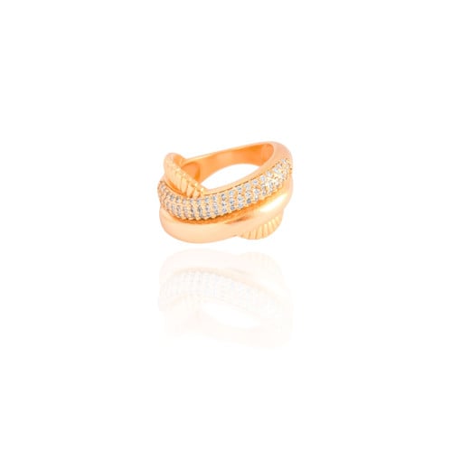 Anel Entrelaçado Detalhes Cravejado Cristal Tamanho 21 Banhado a Ouro 18K