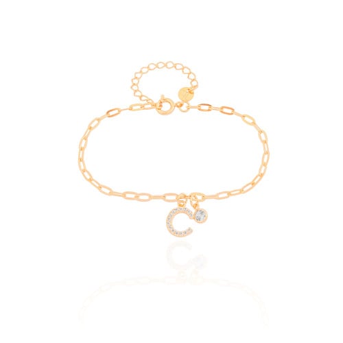 Pulseira Elos Letra C Cravejado Cristal Banhado a Ouro 18K