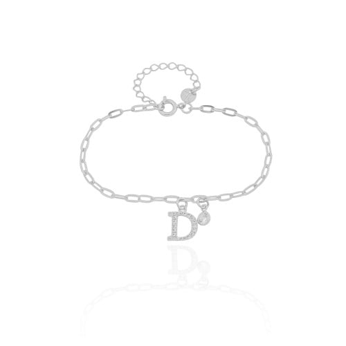 Pulseira Elos Letra D Cravejado Cristal Ródio Branco