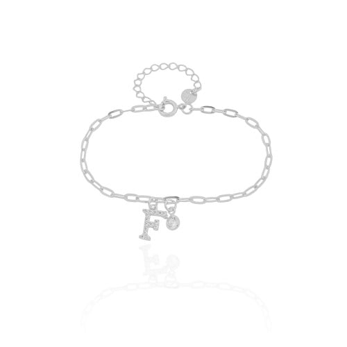 Pulseira Elos Letra F Cravejado Cristal Ródio Branco