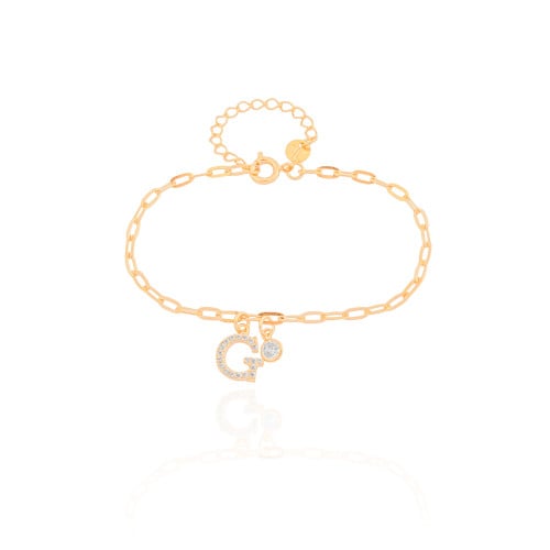 Pulseira Elos Letra G Cravejado Cristal Banhado a Ouro 18K
