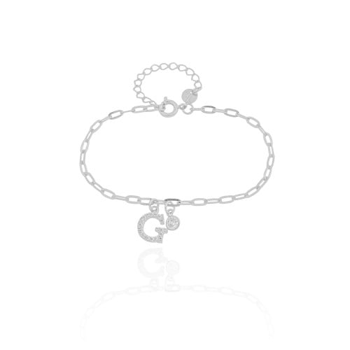 Pulseira Elos Letra G Cravejado Cristal Ródio Branco