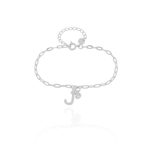 Pulseira Elos Letra J Cravejado Cristal Ródio Branco
