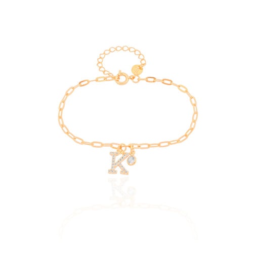 Pulseira Elos Letra K Cravejado Cristal Banhado a Ouro 18K