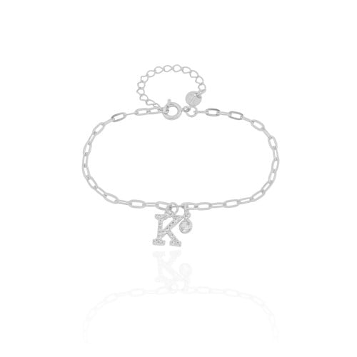 Pulseira Elos Letra K Cravejado Cristal Ródio Branco
