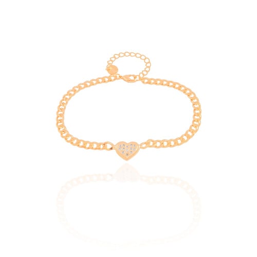 Pulseira Grumet Coração Cravejado Cristal Banhado a Ouro 18K